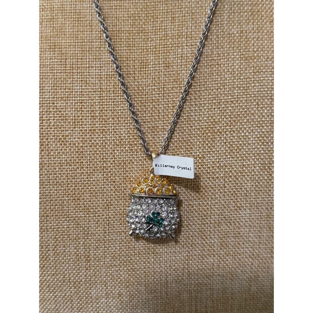 Killarney Crystal Pot of gold Pendant Necklace #463 New w Tag! Made in Ireland - Picture 7 of 8